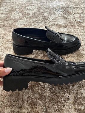 ara High Soft Black Patent Leather Loafers US 7